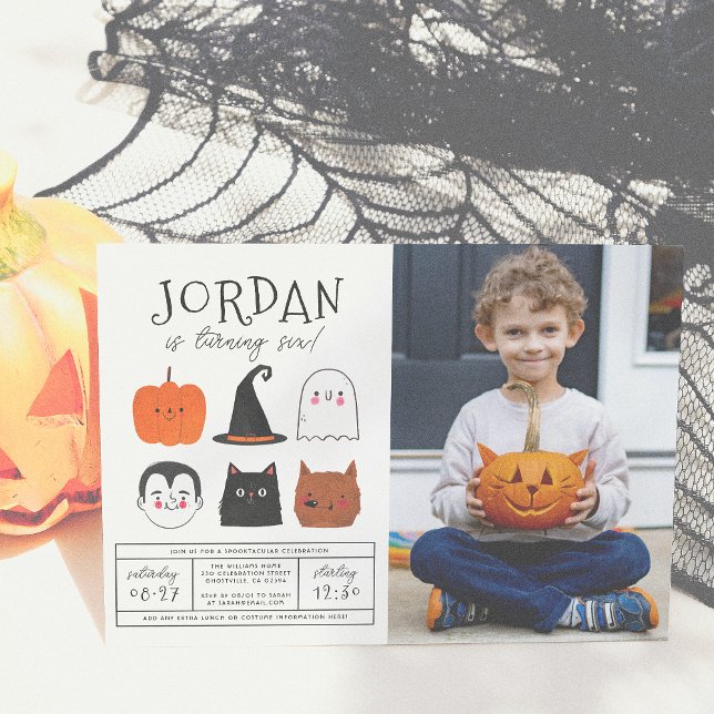 Halloween Friends Cute Modern Boy Birthday Photo Invitation (Creator Uploaded)