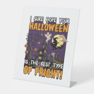 Halloween Fright Haunted House Witch Ghost_1 Pedestal Sign