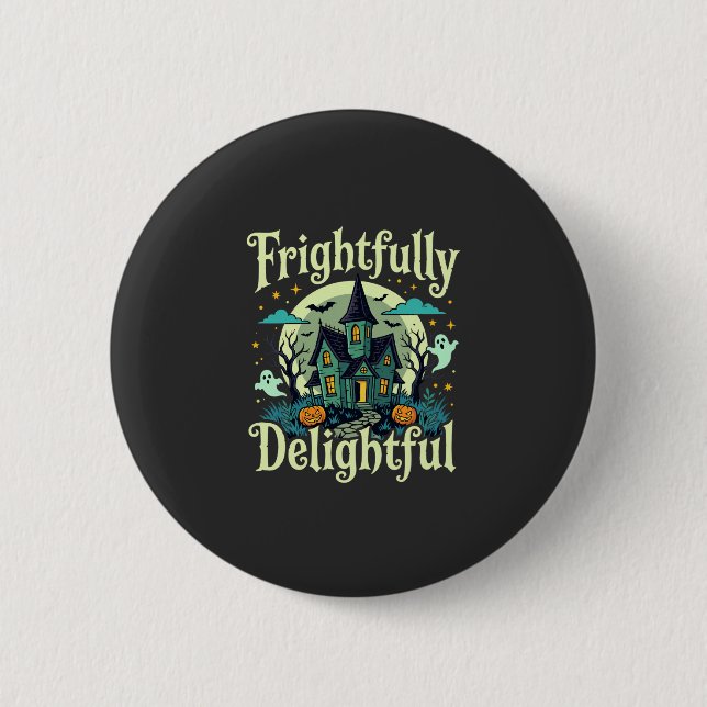 Halloween Frightfully Delightful Haunted House Vec 6 Cm Round Badge (Front)