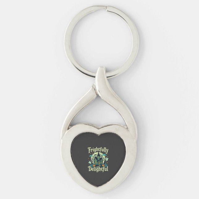 Halloween Frightfully Delightful Haunted House Vec Key Ring (Front)