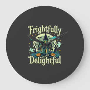 Halloween Frightfully Delightful Haunted House Vec Large Clock
