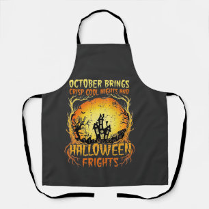 Halloween Frights Haunted House Full Moon Pumpkins Apron