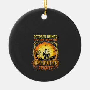 Halloween Frights Haunted House Full Moon Pumpkins Ceramic Tree Decoration