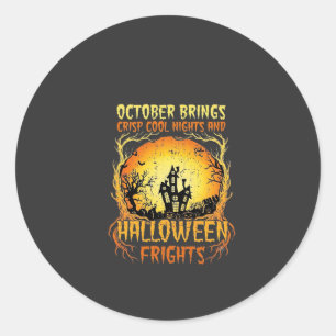 Halloween Frights Haunted House Full Moon Pumpkins Classic Round Sticker