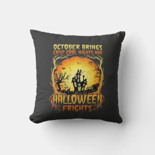 Halloween Frights Haunted House Full Moon Pumpkins Cushion