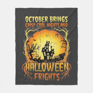 Halloween Frights Haunted House Full Moon Pumpkins Fleece Blanket