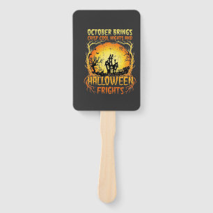 Halloween Frights Haunted House Full Moon Pumpkins Hand Fan