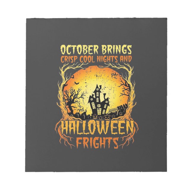 Halloween Frights Haunted House Full Moon Pumpkins Notepad (Front)