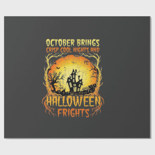 Halloween Frights Haunted House Full Moon Pumpkins Wrapping Paper