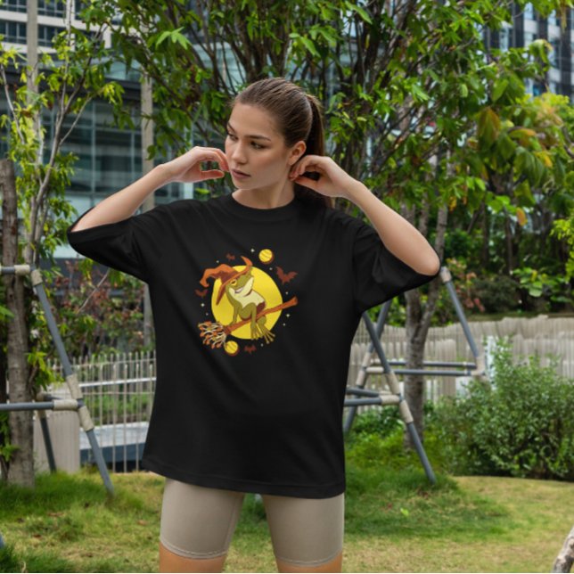 Halloween Frog Witch Flying   T-Shirt (Creator Uploaded)