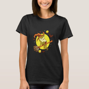 Halloween Frog Witch Flying With A Broom T-Shirt