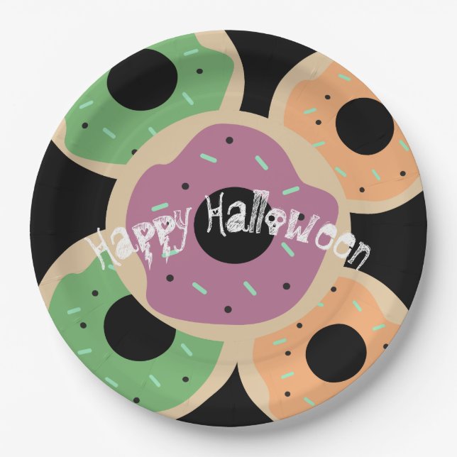 Halloween Frosted Doughnut and Sprinkles Paper Plate (Front)