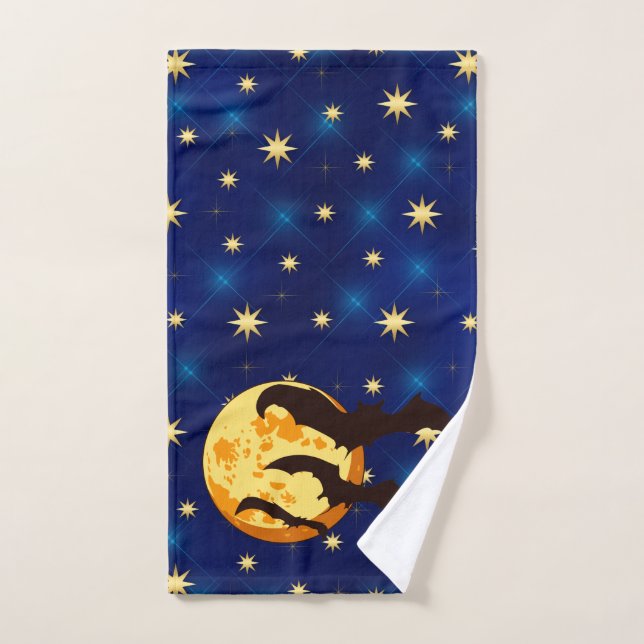 Halloween Full Moon Bats Night Sky Hand Towel (Hand Towel)