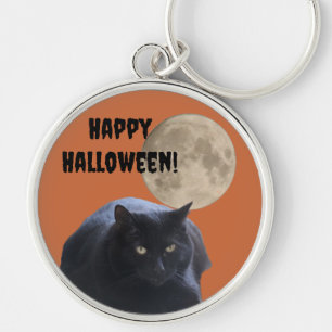 Halloween Full Moon Black Cat Key Ring