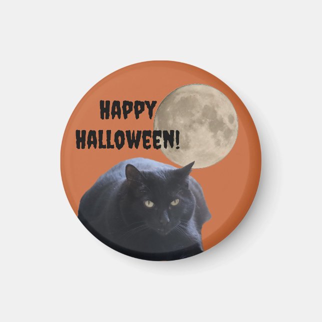 Halloween Full Moon Black Cat Magnet (Front)