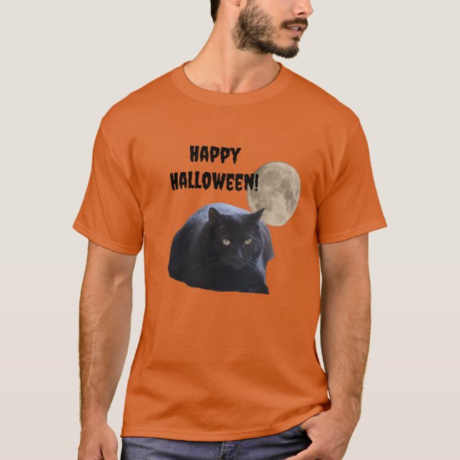 Halloween Full Moon Black Cat T-Shirt (Front)