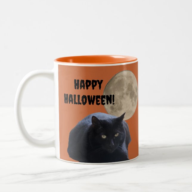 Halloween Full Moon Black Cat Two-Tone Coffee Mug (Left)