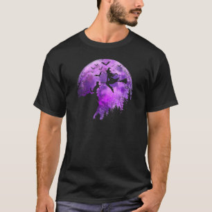 Halloween Full Moon Cat In A Cliff Witch Flying Ba T-Shirt
