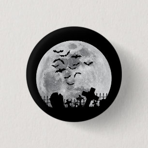 Halloween Full Moon Cemetery Graveyard Spooky Bats 3 Cm Round Badge