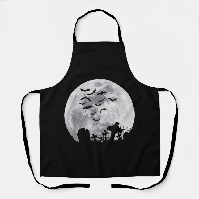 Halloween Full Moon Cemetery Graveyard Spooky Bats Apron (Front)