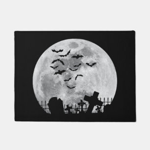 Halloween Full Moon Cemetery Graveyard Spooky Bats Doormat