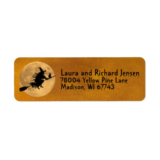 Halloween Full Moon Flying Witch and Black Cat
