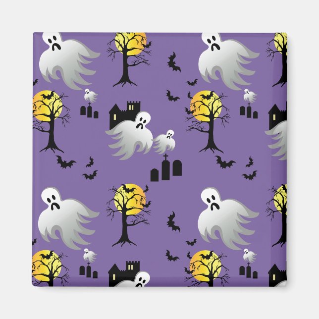 Halloween Full Moon Ghosts on Purple Magnet (Front)