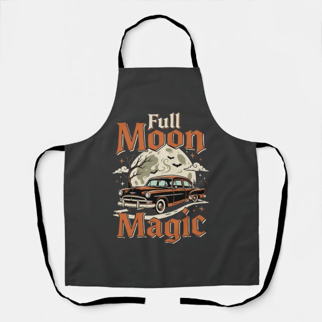Halloween Full Moon Magic Vintage Car Apron (Front)