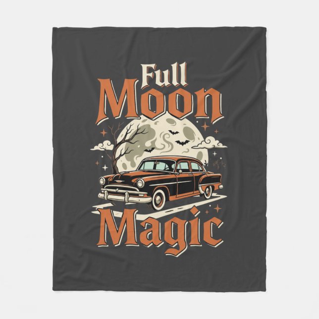 Halloween Full Moon Magic Vintage Car Fleece Blanket (Front)