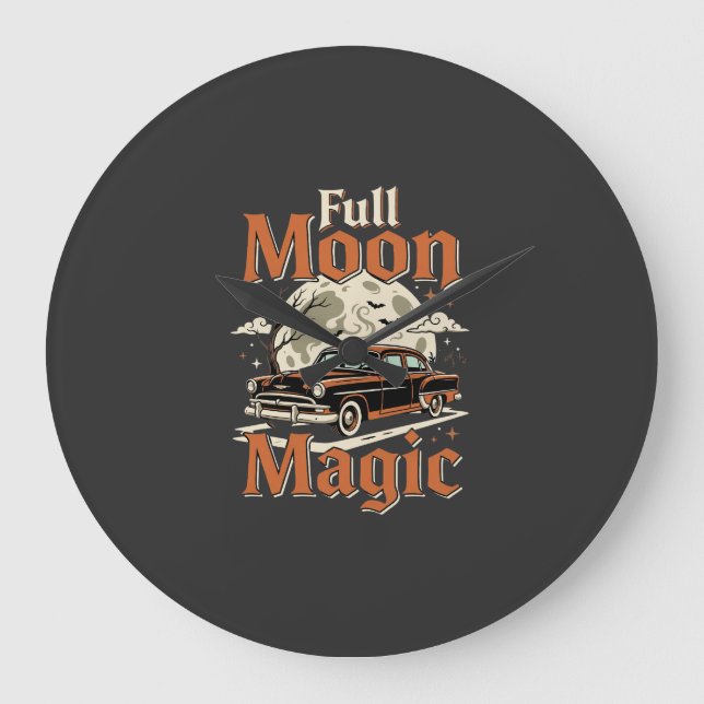 Halloween Full Moon Magic Vintage Car Large Clock (Front)