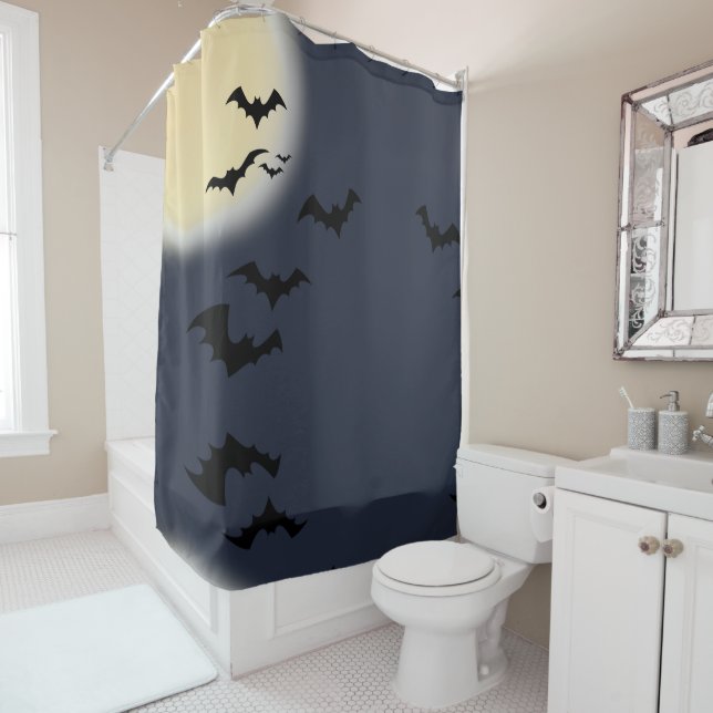 Halloween Full Moon With Bats Shower Curtain (In Situ)
