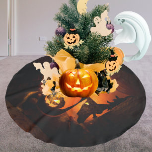 Halloween Fun with Pumpkins, Ghost & Witches Brushed Polyester Tree Skirt