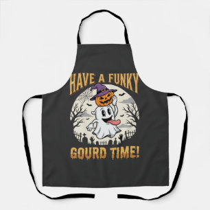 Halloween Funky Gourd Time Ghost Pumpkin Apron