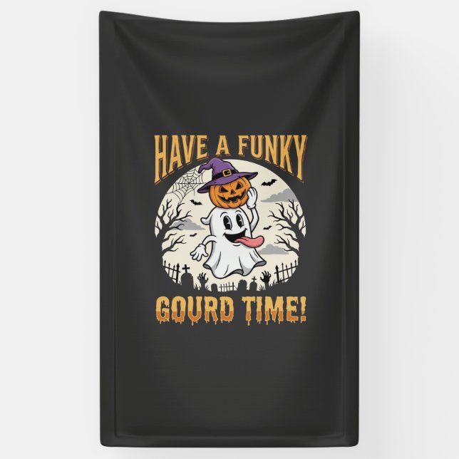 Halloween Funky Gourd Time Ghost Pumpkin Banner (Vertical)