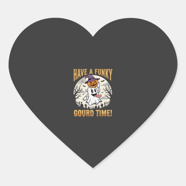 Halloween Funky Gourd Time Ghost Pumpkin Heart Sticker (Front)