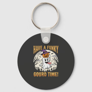 Halloween Funky Gourd Time Ghost Pumpkin Key Ring