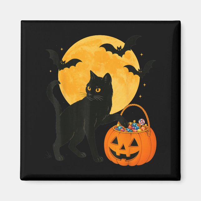 Halloween Funny Black Cat Pumpkin With Sweet Candy Magnet (Front)