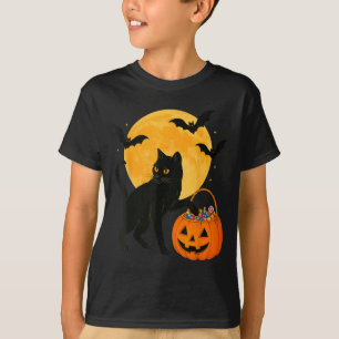 Halloween Funny Black Cat Pumpkin With Sweet Candy T-Shirt