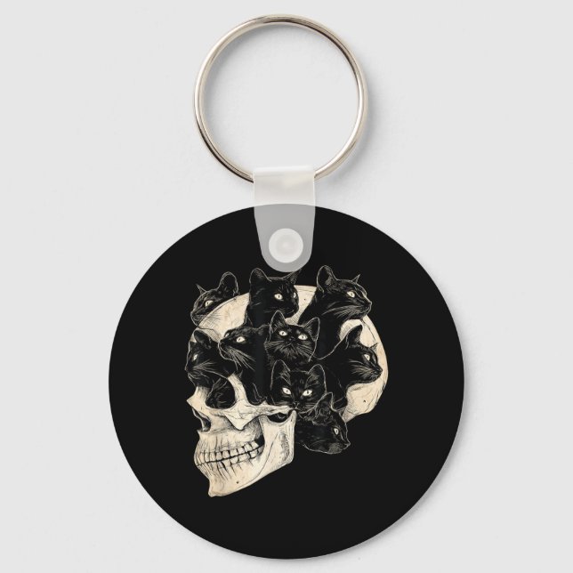 Halloween Funny Black Cat Vintage Cats Key Ring (Front)