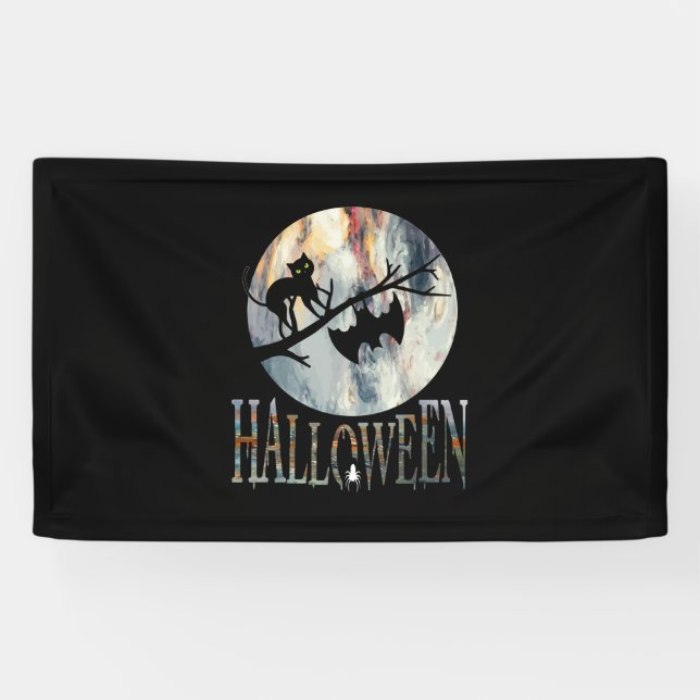Halloween Funny Cat Halloween Birthday Banner (Horizontal)