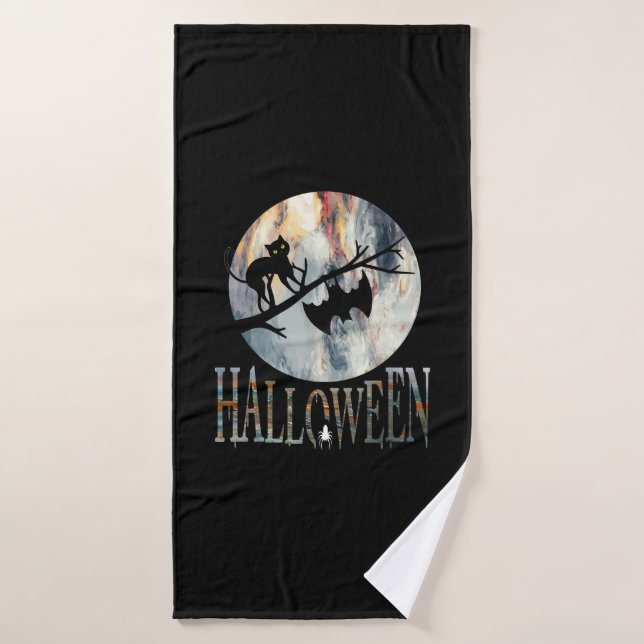 Halloween Funny Cat Halloween Birthday Bath Towel (Bath Towel)
