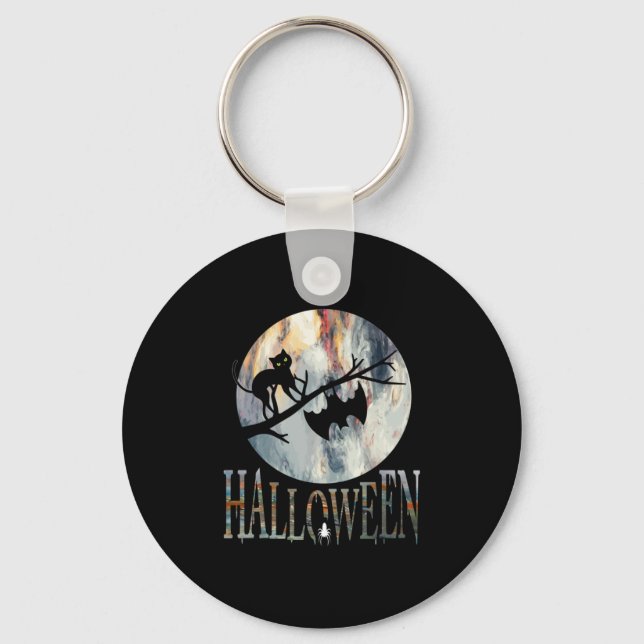 Halloween Funny Cat Halloween Birthday Key Ring (Front)