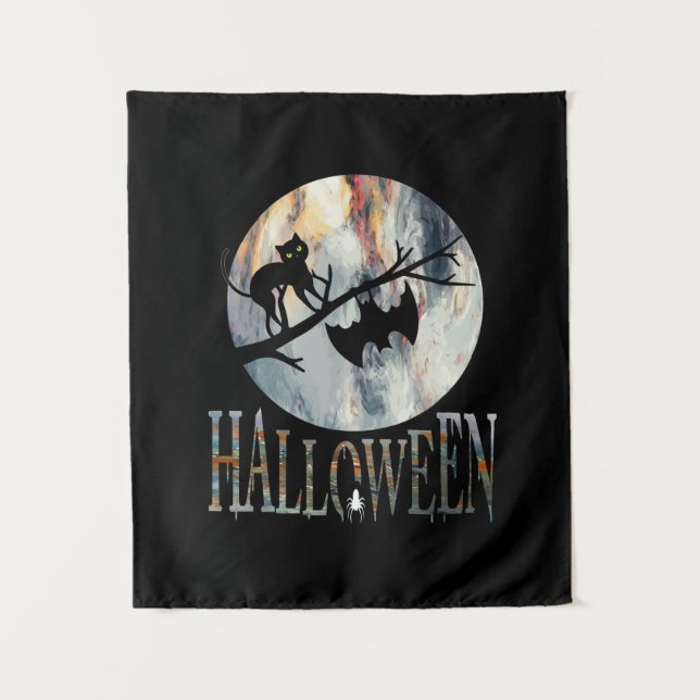 Halloween Funny Cat Halloween Birthday Tapestry (Front)