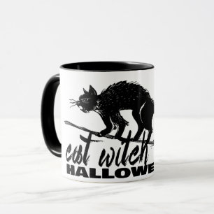 Halloween Funny Cat Witch On Broomstick Mug