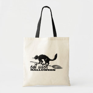 Halloween Funny Cat Witch On  Broomstick Tote Bag
