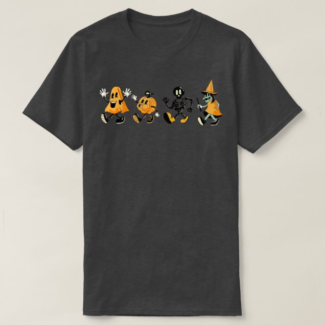 Halloween Funny Dancing Ghosts Pumpkin Skeleton Wi T-Shirt (Design Front)