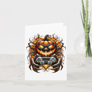 Halloween Funny Gamer Gaming Pumpkin Boy Funny Tri Card