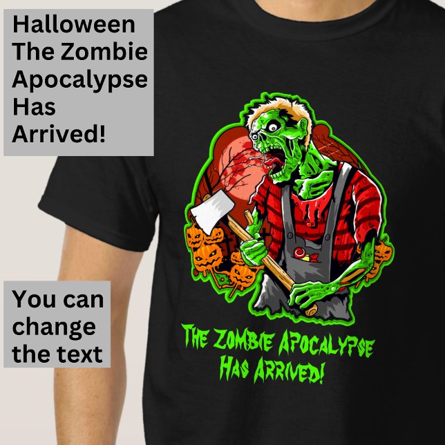 Halloween Funny Green Zombie Apocalypse on Black T-Shirt (Creator Uploaded)