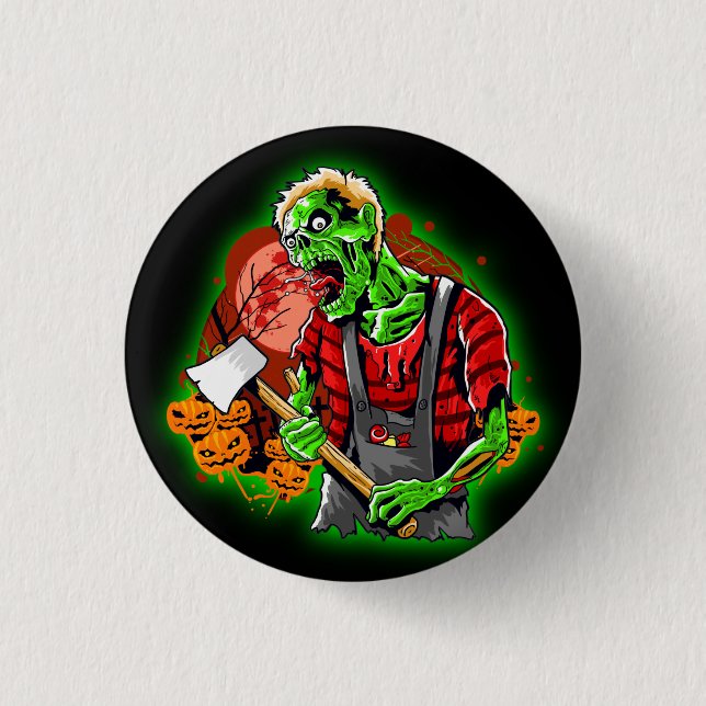 Halloween Funny Green Zombie Axe on   3 Cm Round Badge (Front)