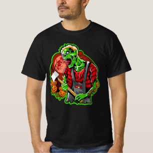 Halloween Funny Green Zombie Axe on Black Men's  T-Shirt